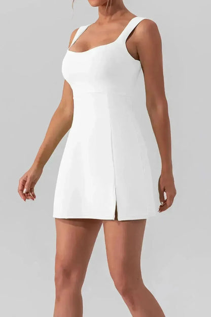 Square Neck Sleeveless Slit Mini Active Dress - Bad Moms Club