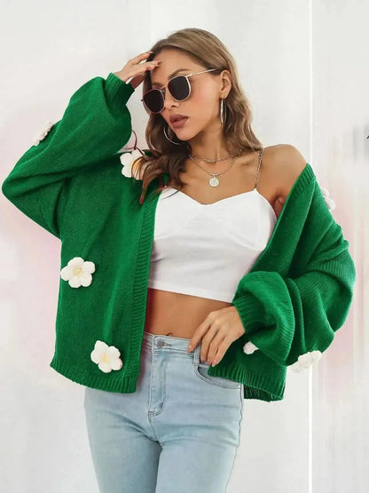 Floral Open Front Long Sleeve Cardigan - Bad Moms Club