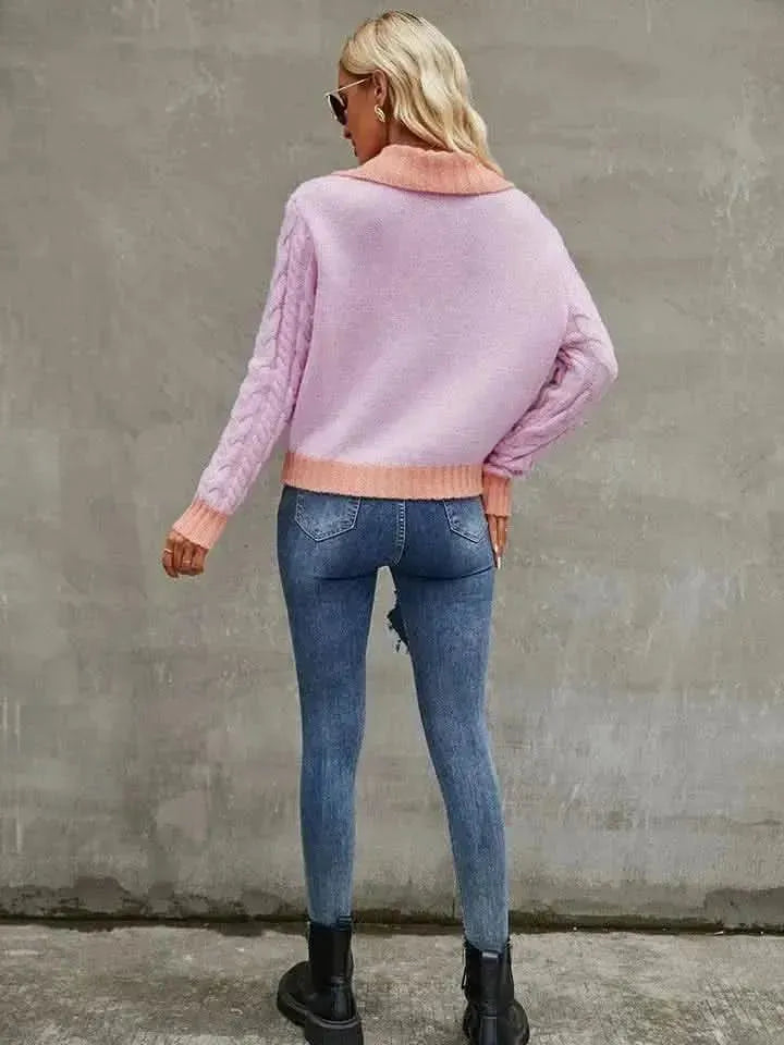 Collared Neck Long Sleeve Cardigan - Bad Moms Club