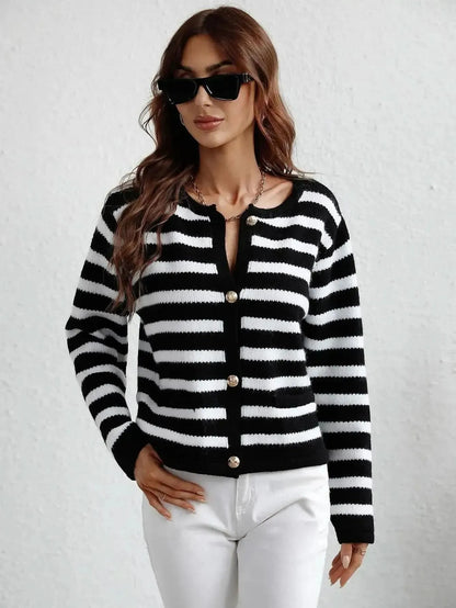 Woven Right Striped Button Front Cardigan - Bad Moms Club