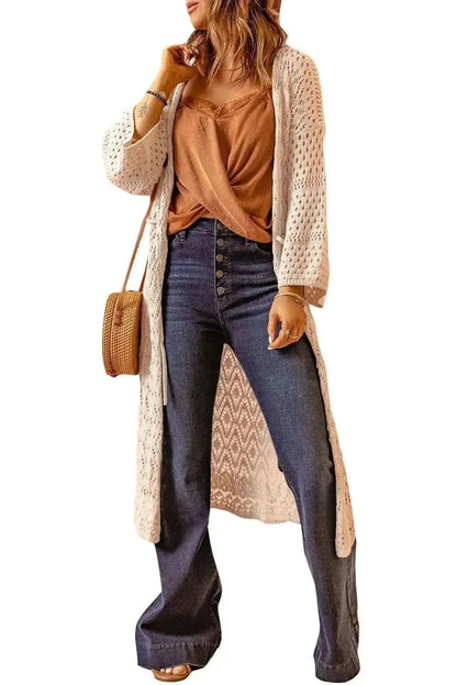 Dropped Shoulder Long Sleeve Crochet Duster Cardigan - Bad Moms Club