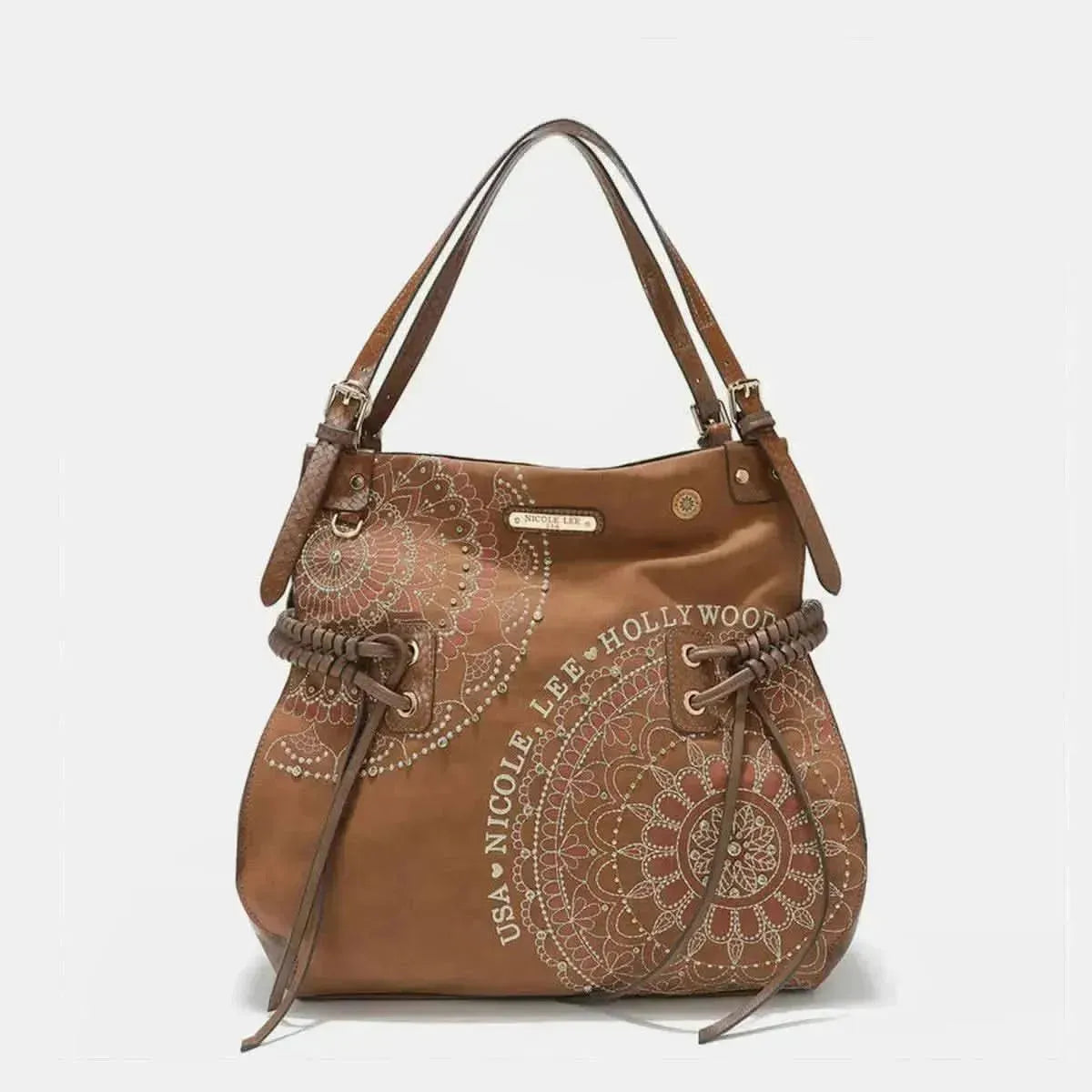 Nicole Lee USA Side Braided Tassel Inlaid Rhinestone Embroidery Hobo Bag - Bad Moms Club