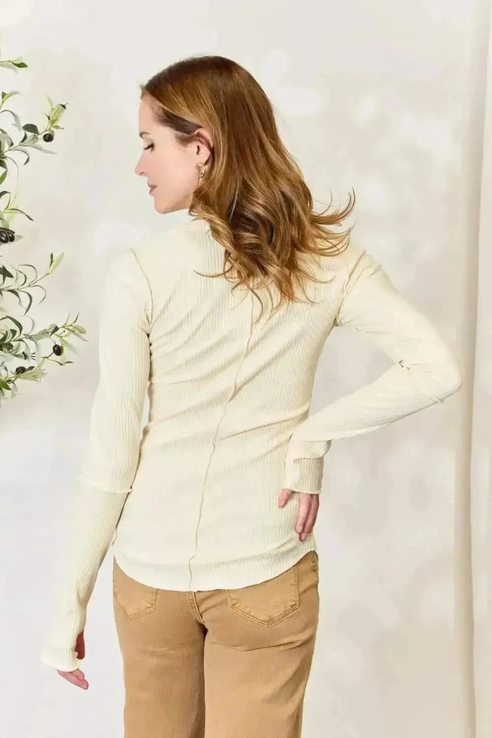 Culture Code Full Size Ribbed Round Neck Long Sleeve Top - Bad Moms Club