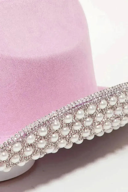 Fame Pave Rhinestone Pearl Trim Cowboy Hat - Bad Moms Club