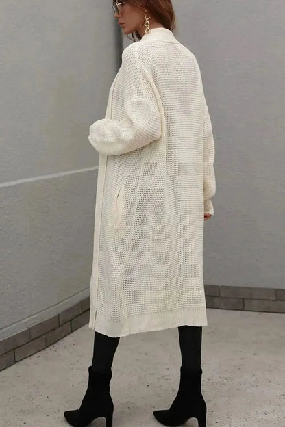 Waffle Knit Open Front Duster Cardigan With Pockets - Bad Moms Club