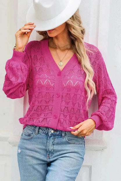 Openwork V-Neck Cardigan - Bad Moms Club