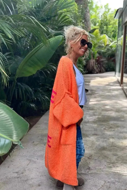 Letter Dropped Shoulder Long Sleeve Cardigan - Bad Moms Club