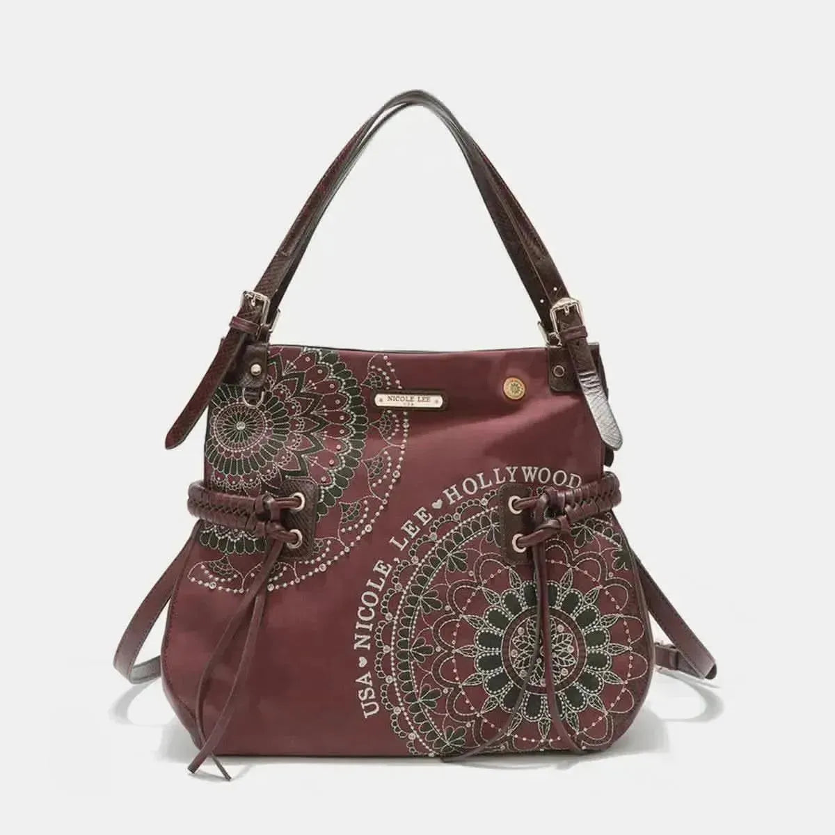 Nicole Lee USA Side Braided Tassel Inlaid Rhinestone Embroidery Hobo Bag - Bad Moms Club