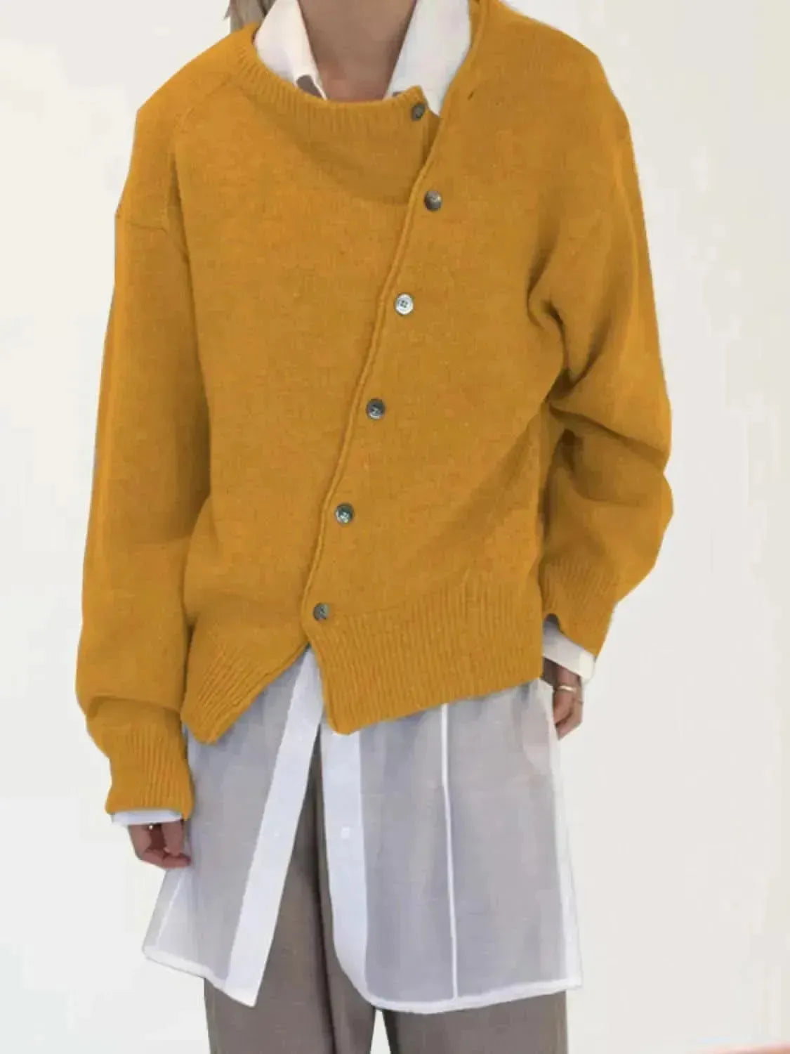 Dropped Shoulder Buttoned Cardigan - Bad Moms Club