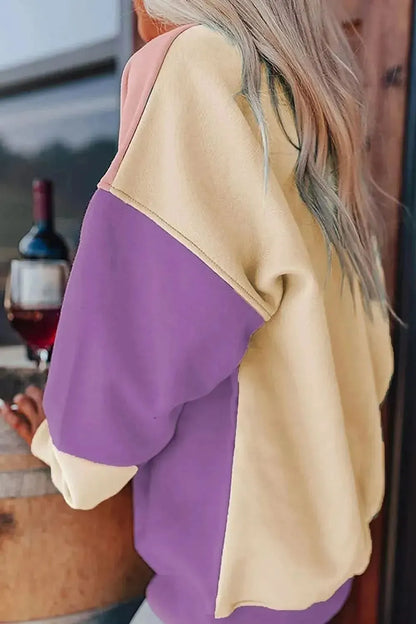 Contrast Round Neck Long Sleeve Sweatshirt - Bad Moms Club