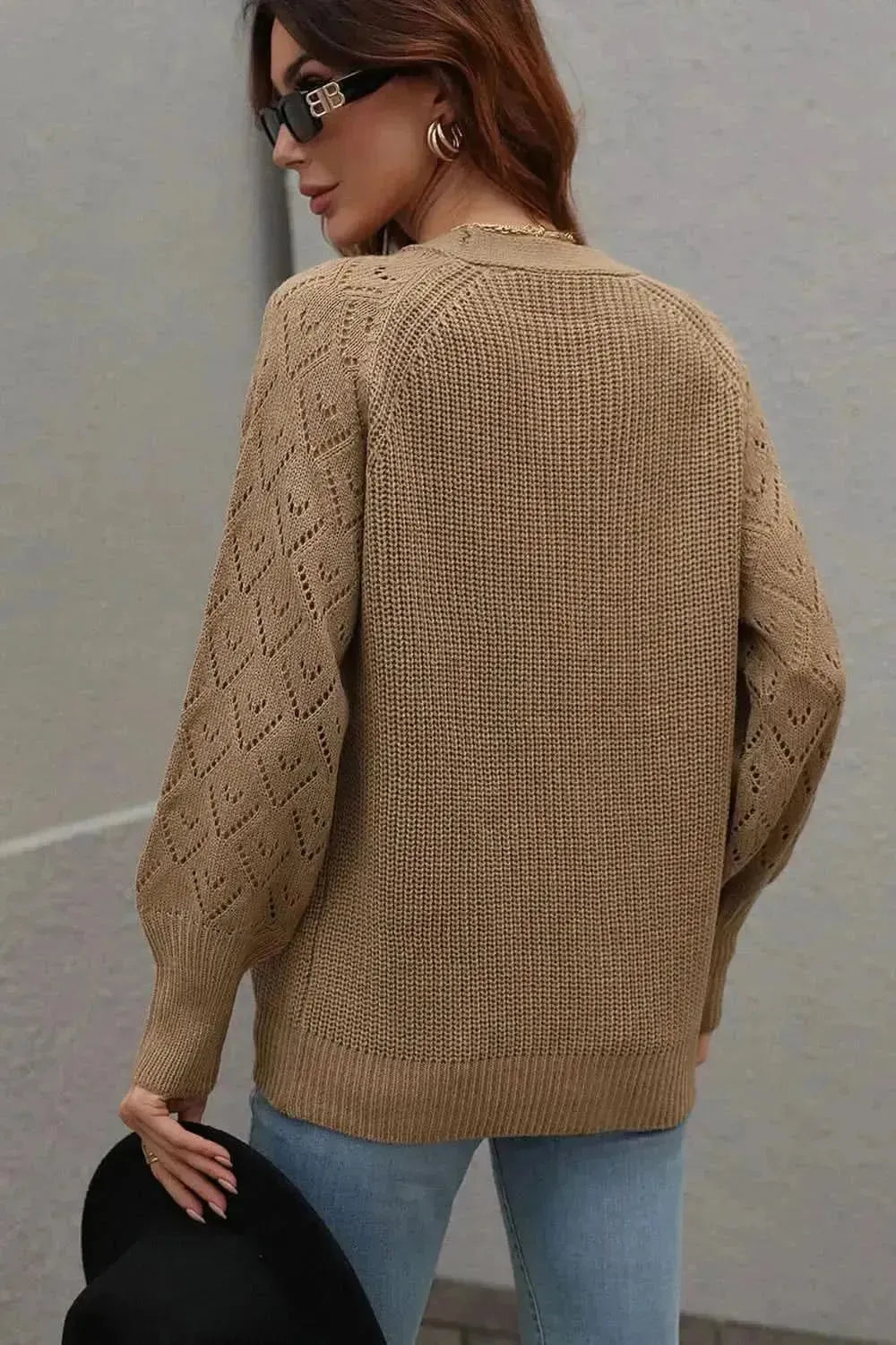 Rib-Knit Plunge Raglan Sleeve Cardigan - Bad Moms Club