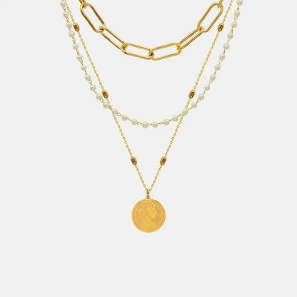 Synthetic Pearl Titanium Steel Three-Layered Necklace - Bad Moms Club