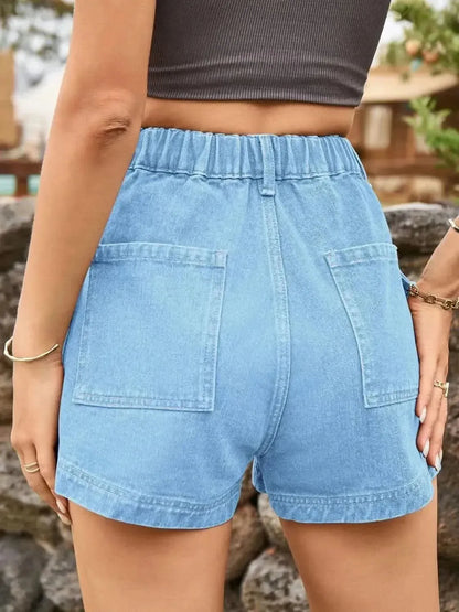High Waist Denim Shorts with Pockets - Bad Moms Club
