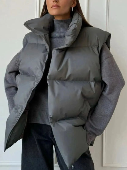 Zip Up Turtleneck Vest Coat - Bad Moms Club