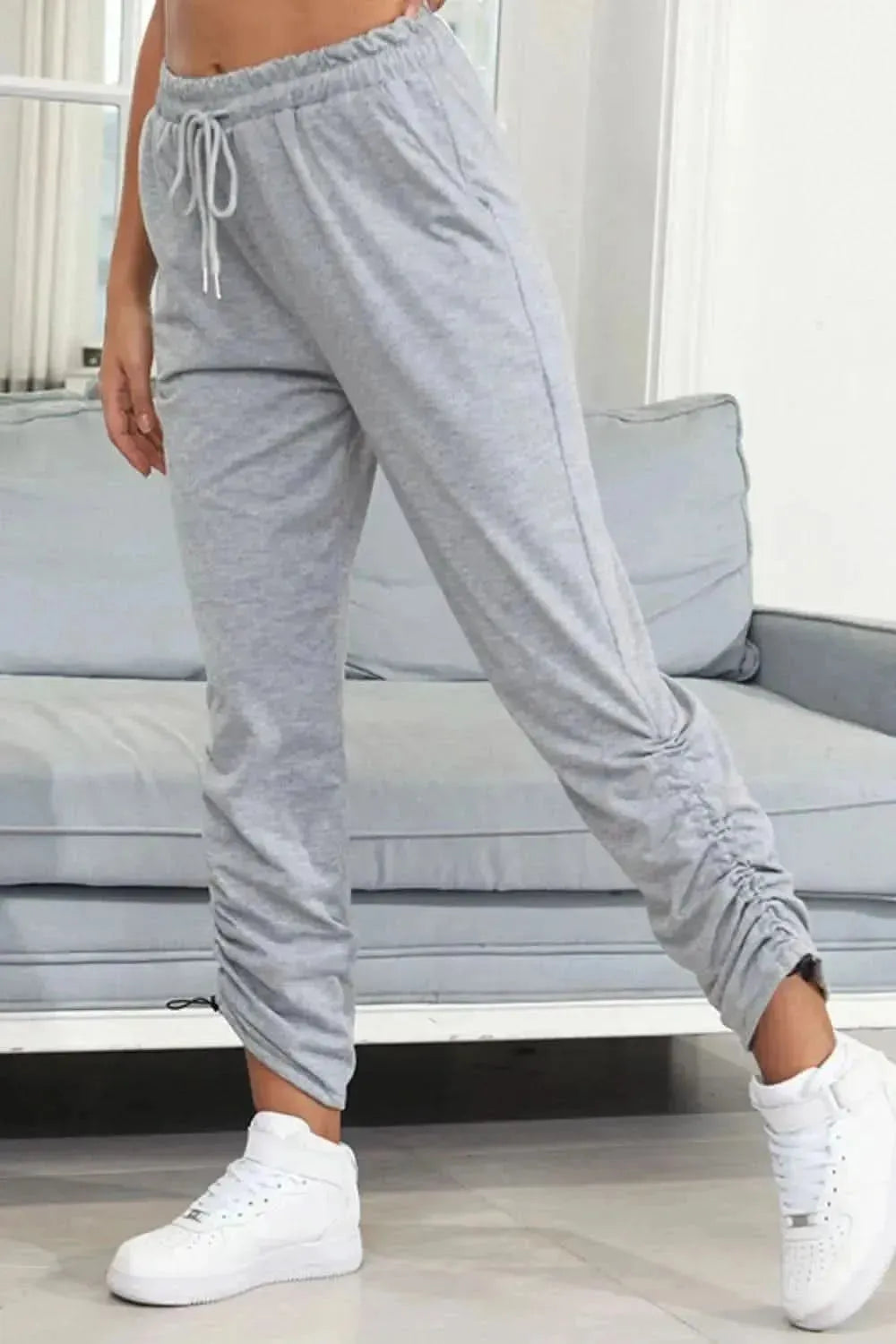 Perfee Drawstring Waist Ruched Detail Pants - Bad Moms Club