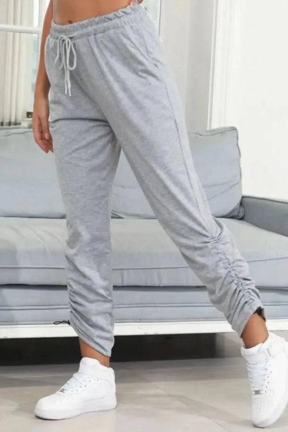 Perfee Drawstring Waist Ruched Detail Pants - Bad Moms Club