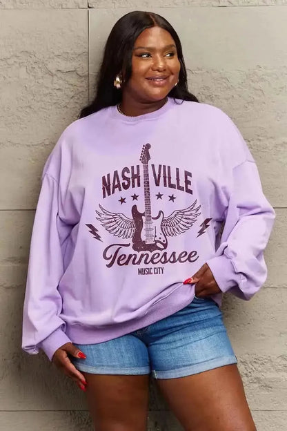 Simply Love Simply Love Full Size NASHVILLE TENNESSEE MUSIC CITY Graphic Sweatshirt - Bad Moms Club
