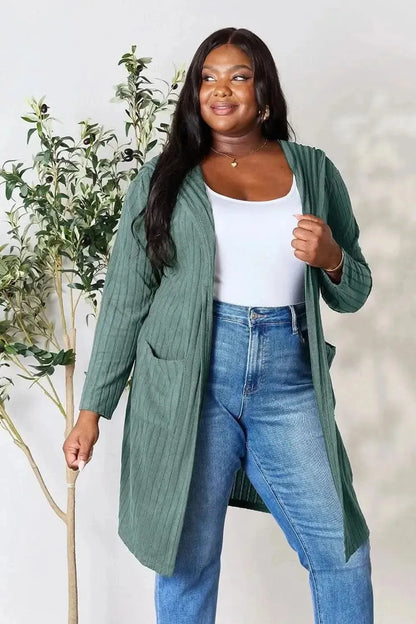 Basic Bae Full Size Hooded Sweater Cardigan - Bad Moms Club