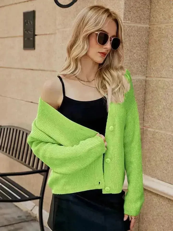 Dropped Shoulder Button Up Cardigan - Bad Moms Club