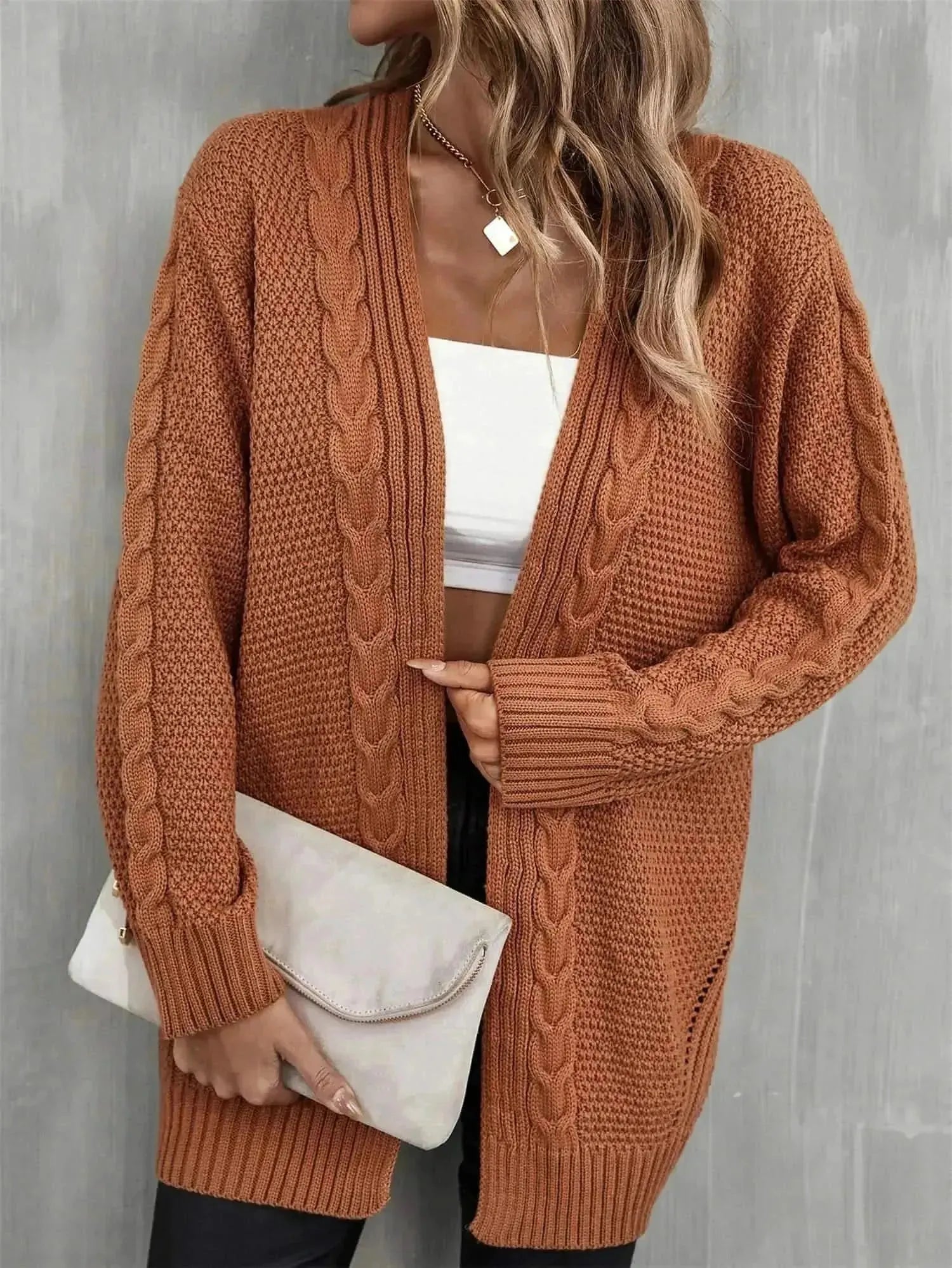 Warm Fall Mixed Knit Open Front Longline Cardigan - Bad Moms Club