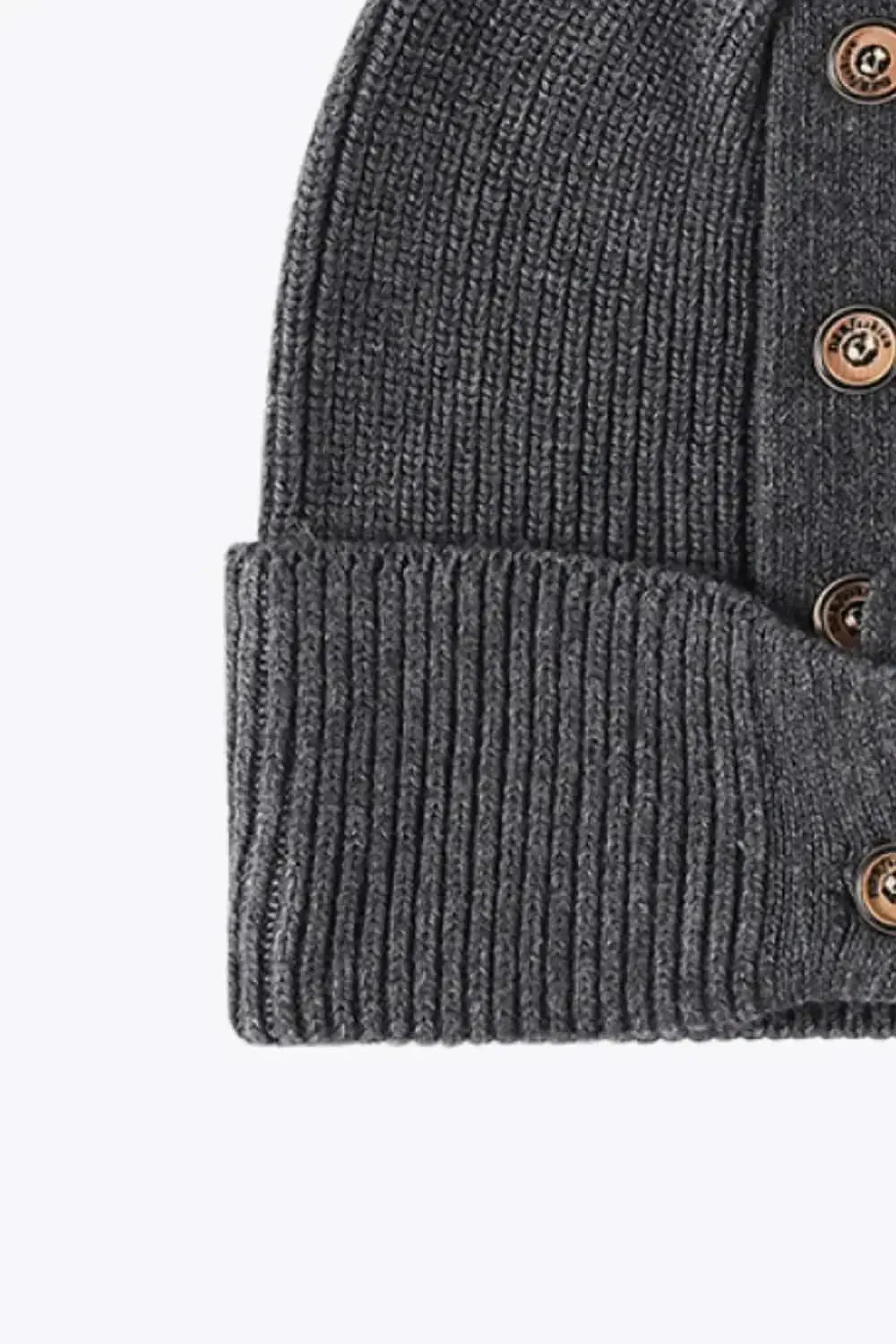 Button Detail Rib-Knit Cuff Beanie - Bad Moms Club