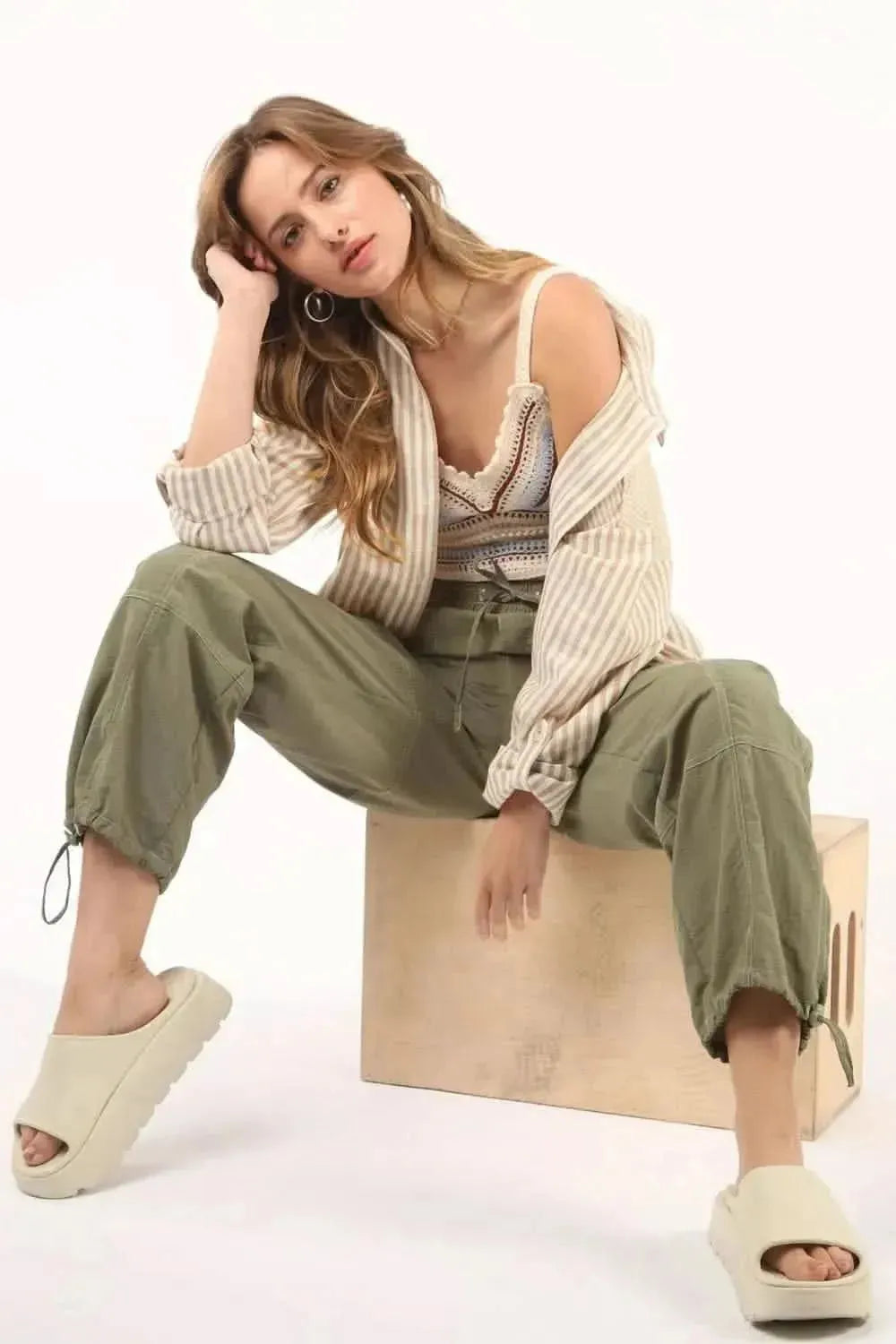 VERY J Drawstring Woven Parachute Joggers - Bad Moms Club