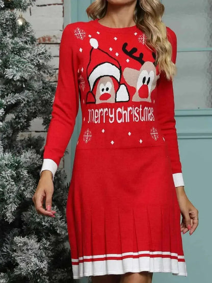 MERRY CHRISTMAS Graphic Pleated Sweater Dress - Bad Moms Club