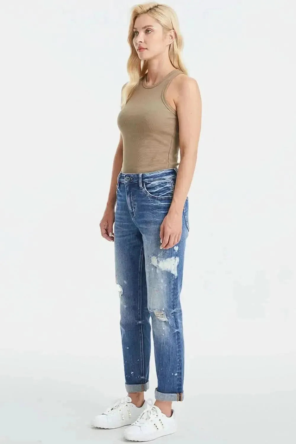 BAYEAS Full Size High Waist Distressed Paint Splatter Pattern Jeans - Bad Moms Club
