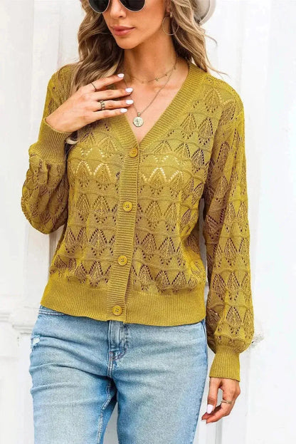 Openwork V-Neck Cardigan - Bad Moms Club
