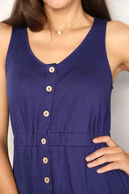 Double Take Button Front Empire Waist Sleeveless Slit Magic Dress - Bad Moms Club