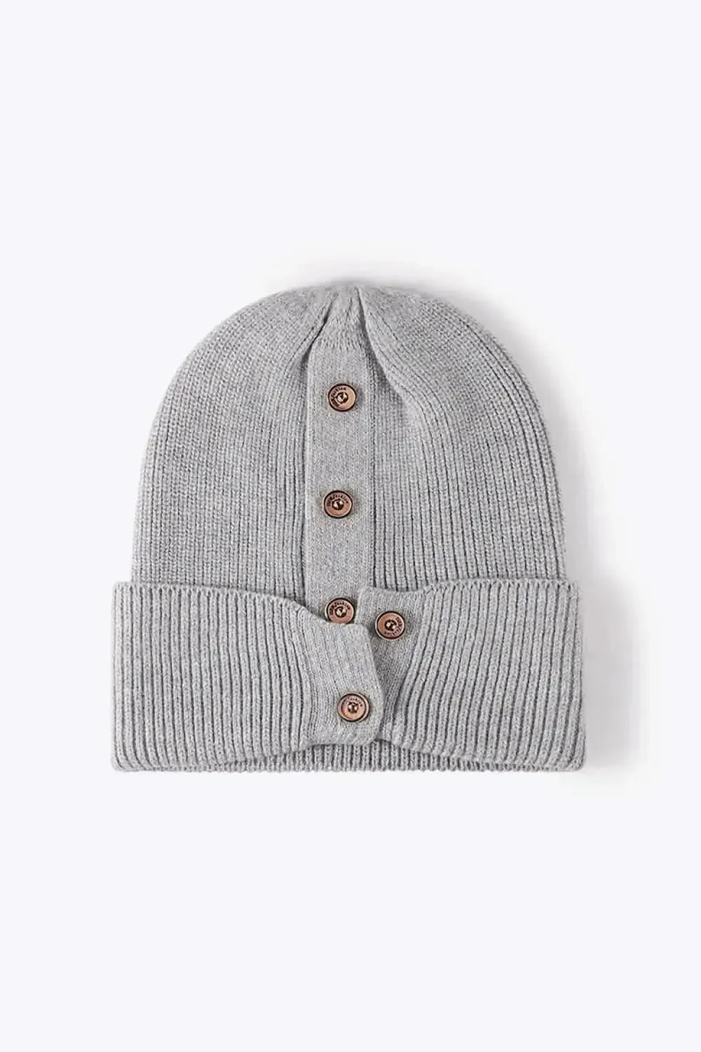Button Detail Rib-Knit Cuff Beanie - Bad Moms Club
