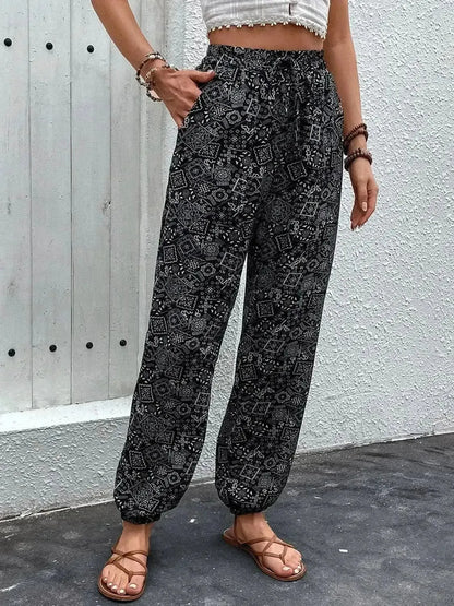 Perfee Printed High Waist Pants - Bad Moms Club