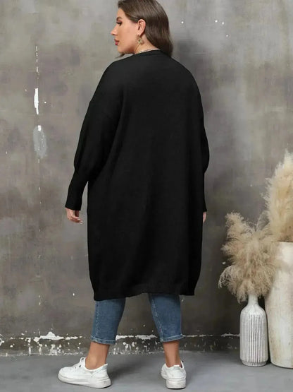 Plus Size Long Sleeve Pocketed Cardigan - Bad Moms Club