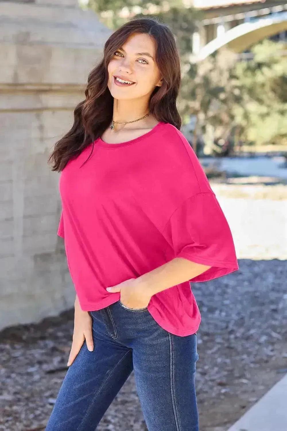 Basic Bae Full Size Round Neck Drop Shoulder T-Shirt - Bad Moms Club