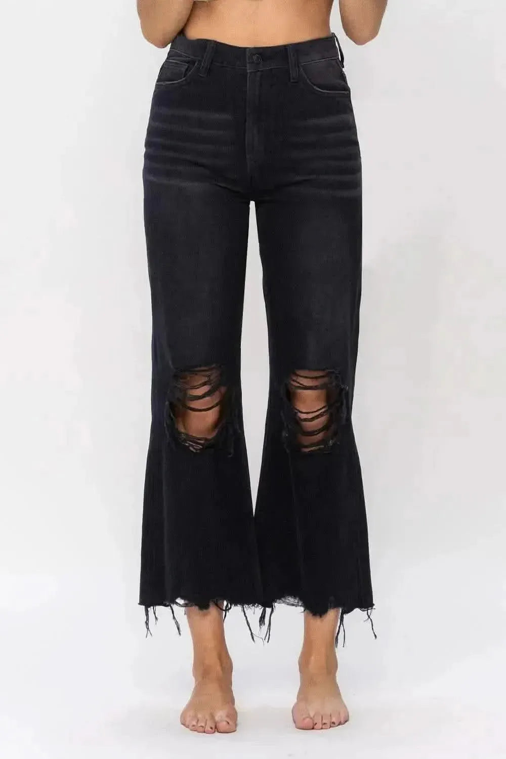 Vervet by Flying Monkey Vintage Ultra High Waist Distressed Crop Flare Jeans - Bad Moms Club