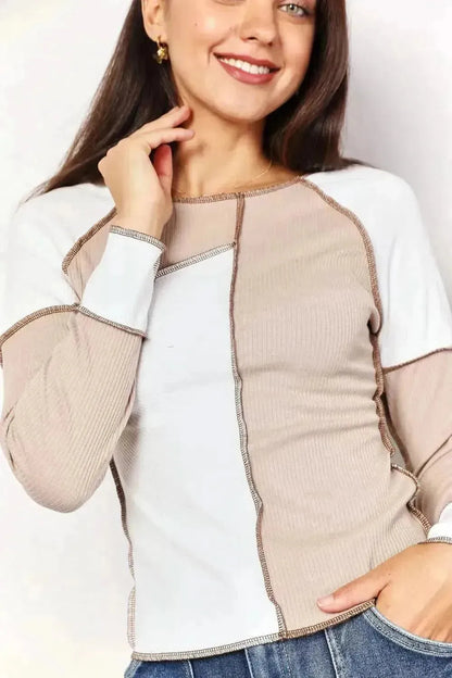 Double Take Color Block Exposed Seam Top - Bad Moms Club