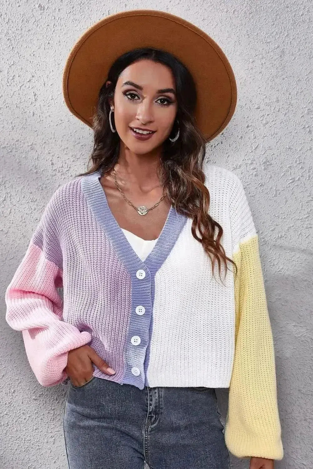 Color Block Ribbed Long Sleeve Cardigan - Bad Moms Club