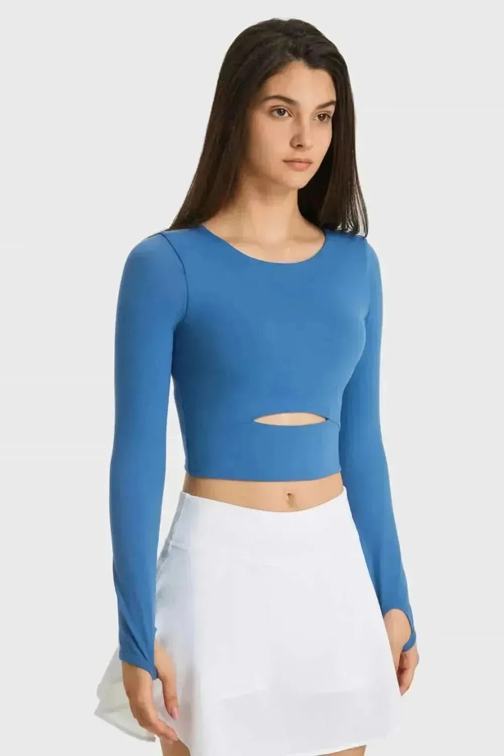Cutout Long Sleeve Cropped Sports Top - Bad Moms Club