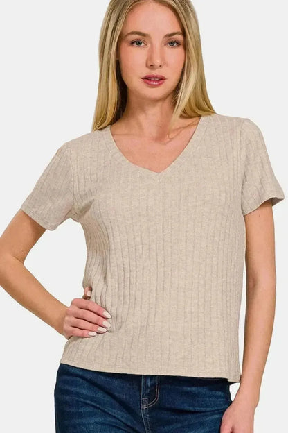 Zenana Ribbed Short Sleeve T-Shirt - Bad Moms Club