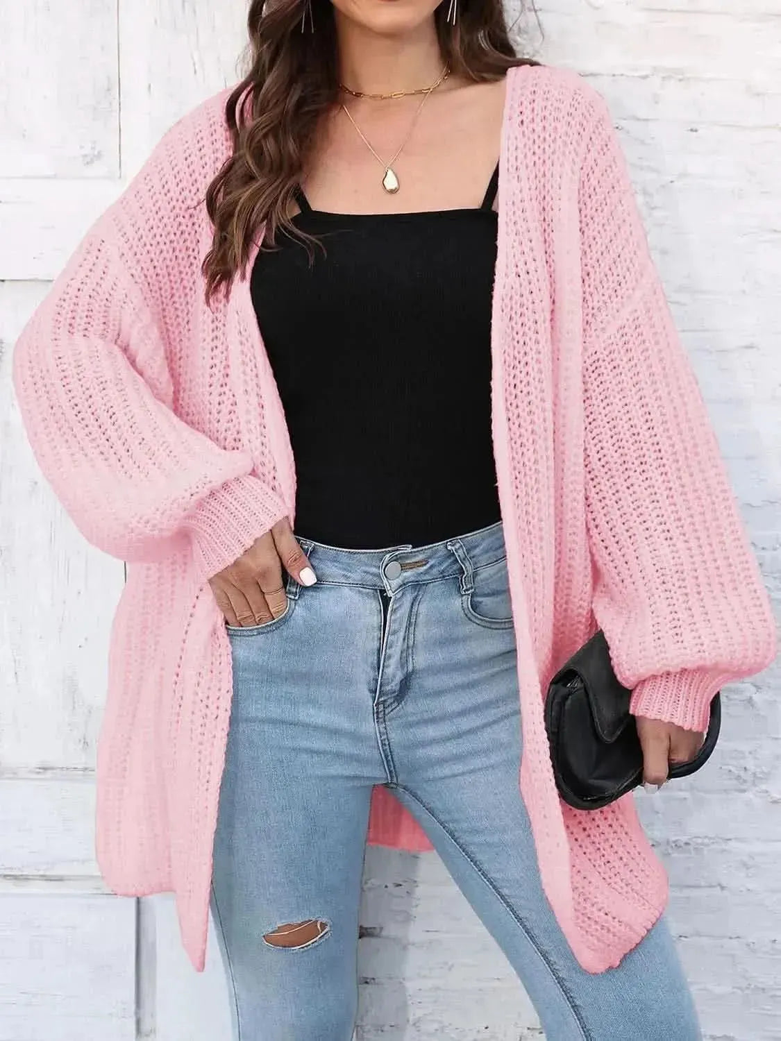Open Front Dropped Shoulder Longline Cardigan - Bad Moms Club