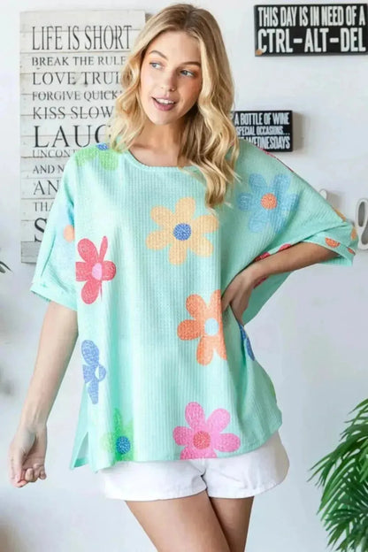 HOPELY Floral Waffle Oversize T-Shirt - Bad Moms Club