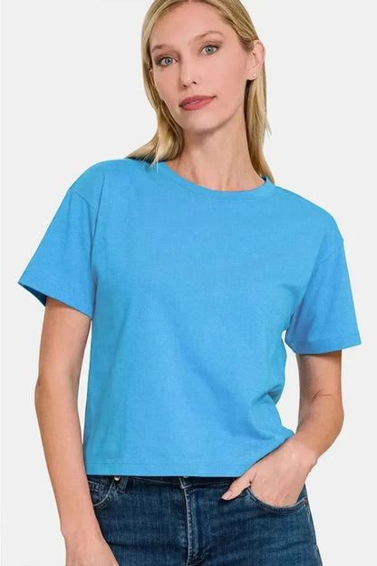 Zenana Round Neck Short Sleeve Cropped T-Shirt - Bad Moms Club