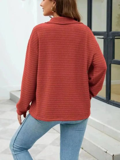 Quarter-Zip Collared Drop Shoulder Sweatshirt - Bad Moms Club