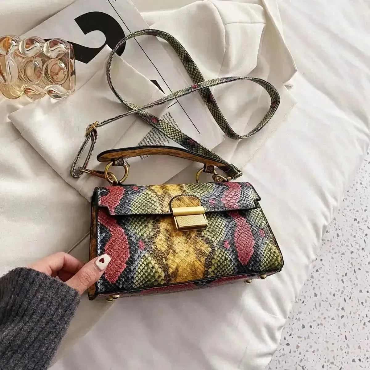 PU Leather Snakeskin Print Crossbody Bag - Bad Moms Club