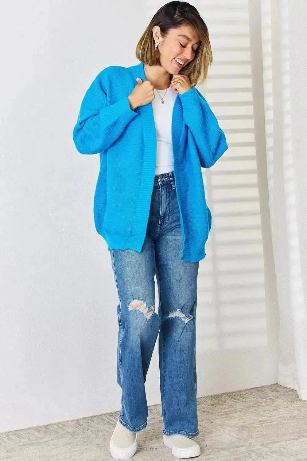 Open Front Dropped Shoulder Cardigan - Bad Moms Club