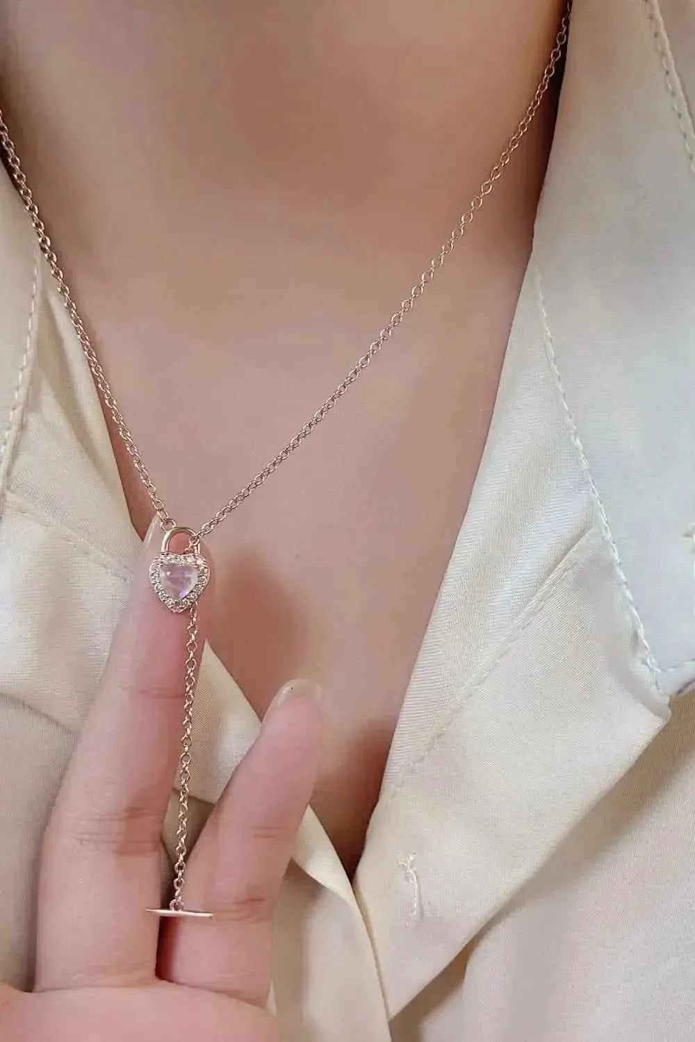 Moonstone Heart Lock Pendant Necklace - Bad Moms Club
