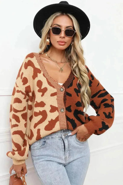 Leopard Button Front Ribbed Trim Cardigan - Bad Moms Club