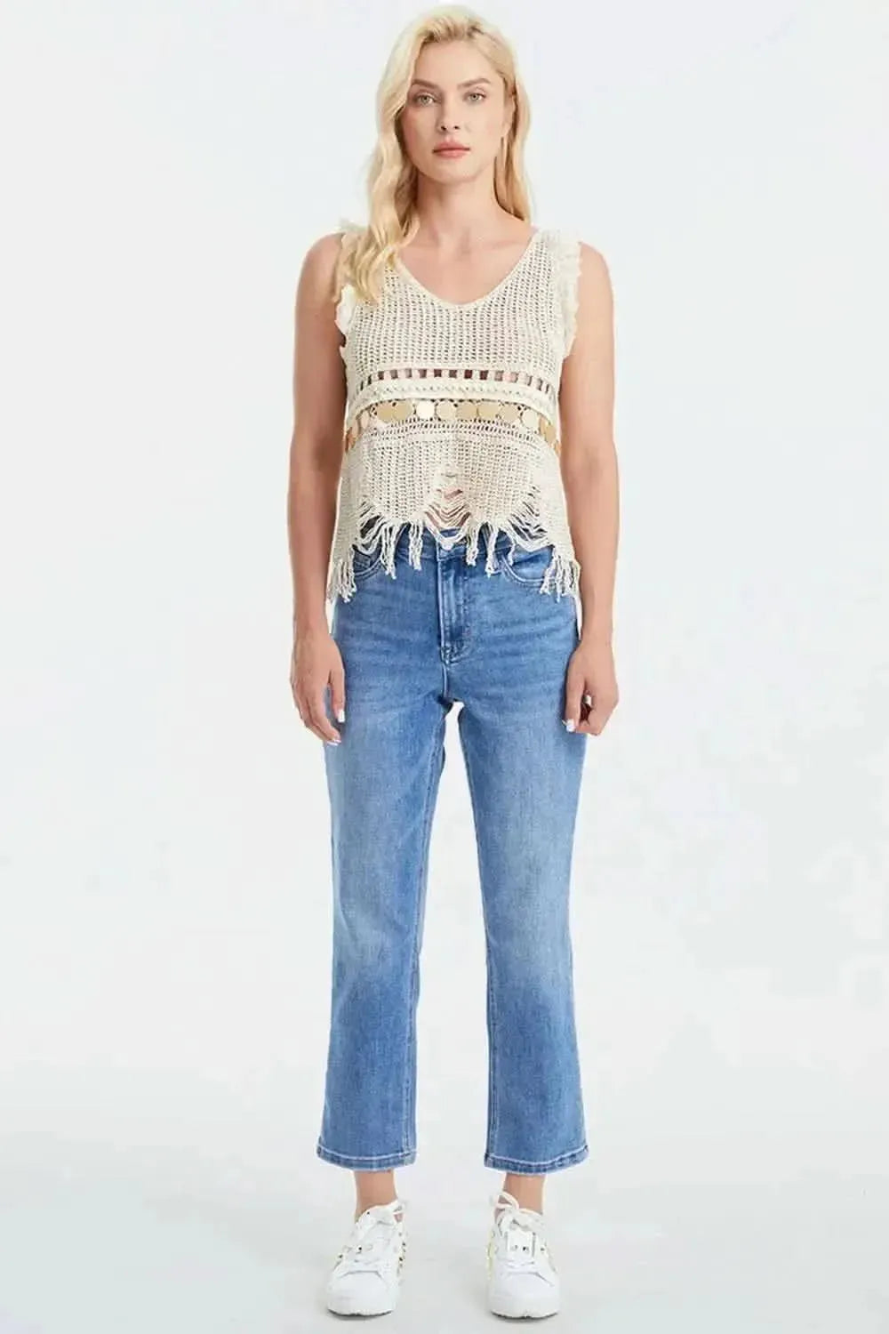 BAYEAS Full Size High Waist Raw Hem Straight Jeans - Bad Moms Club