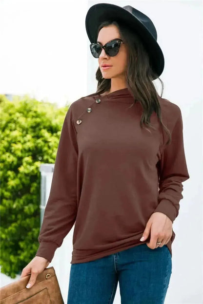 Decorative Button Long Sleeve Sweatshirt - Bad Moms Club