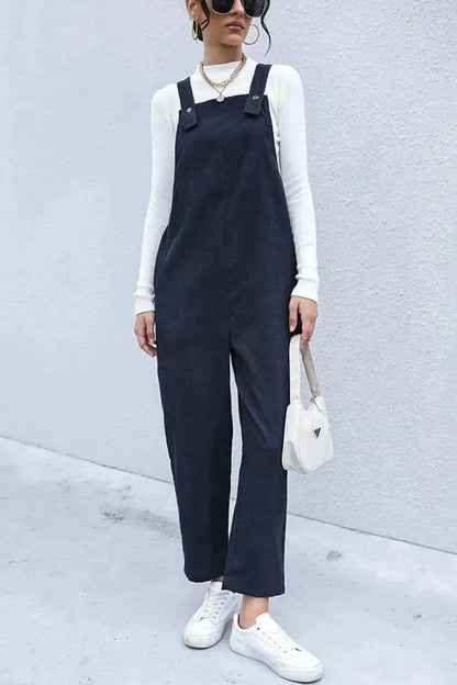 Perfee Button Detail Corduroy Overalls with Side Pockets - Bad Moms Club